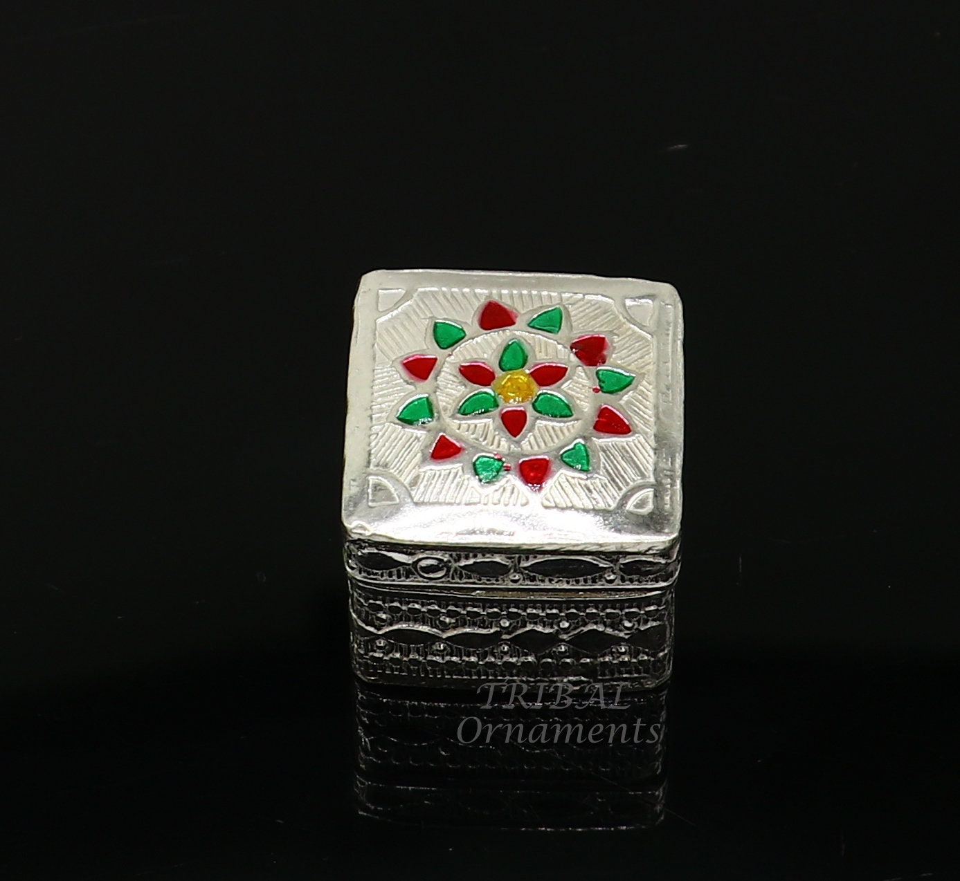 925 sterling silver trinket box, kajal box/casket box bridal square shape box collection, container box, eyeliner box gifting art stb723 - TRIBAL ORNAMENTS