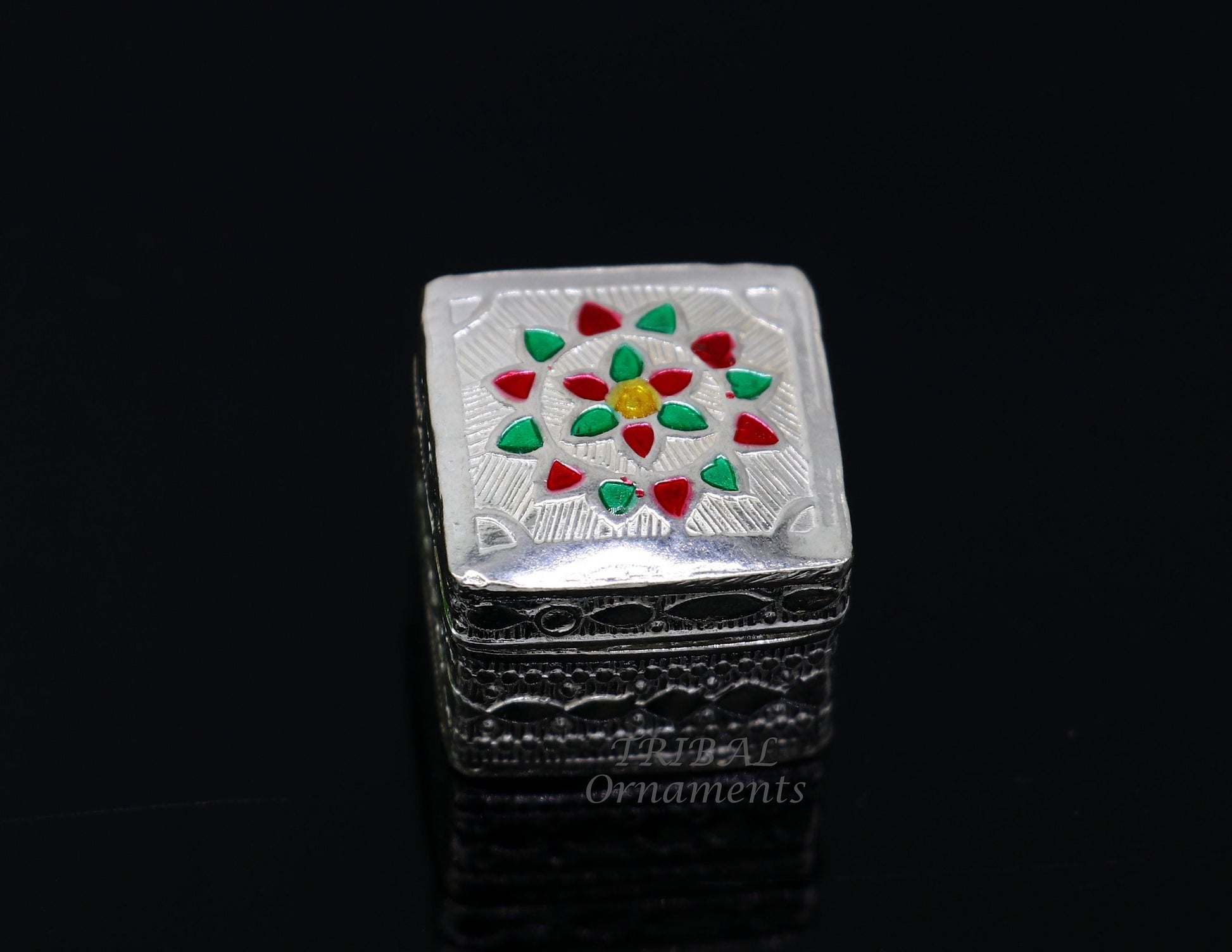 925 sterling silver trinket box, kajal box/casket box bridal square shape box collection, container box, eyeliner box gifting art stb723 - TRIBAL ORNAMENTS