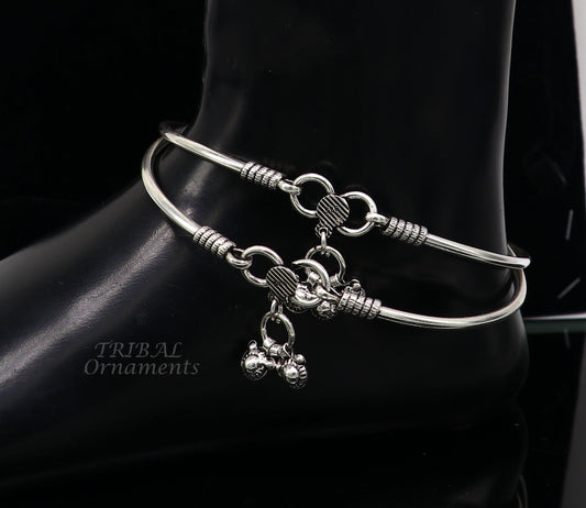 925 sterling silver handmade plain bright design gorgeous customized foot bracelet anklet kada belly dance jewelry nsfk93 - TRIBAL ORNAMENTS