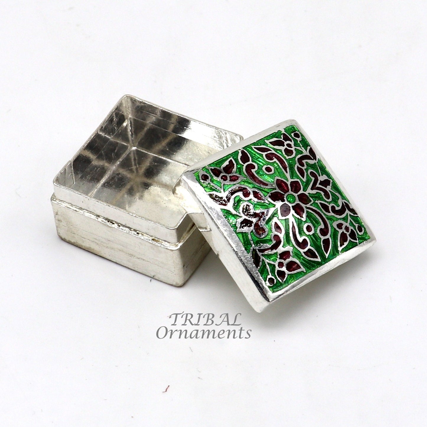925 sterling silver trinket box, kajal box/casket box bridal square shape box collection, container box, eyeliner box gifting art stb731 - TRIBAL ORNAMENTS
