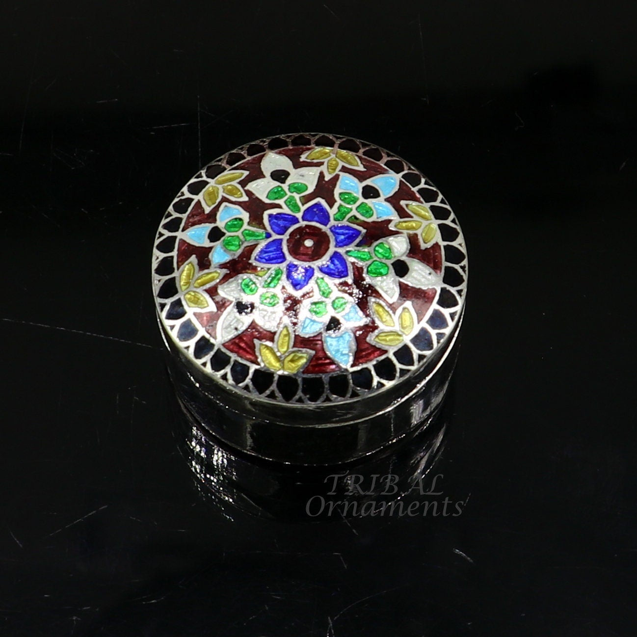 925 sterling silver trinket box, kajal box/casket box, round shape box brides accessories container box, eyeliner box gifting art stb735 - TRIBAL ORNAMENTS