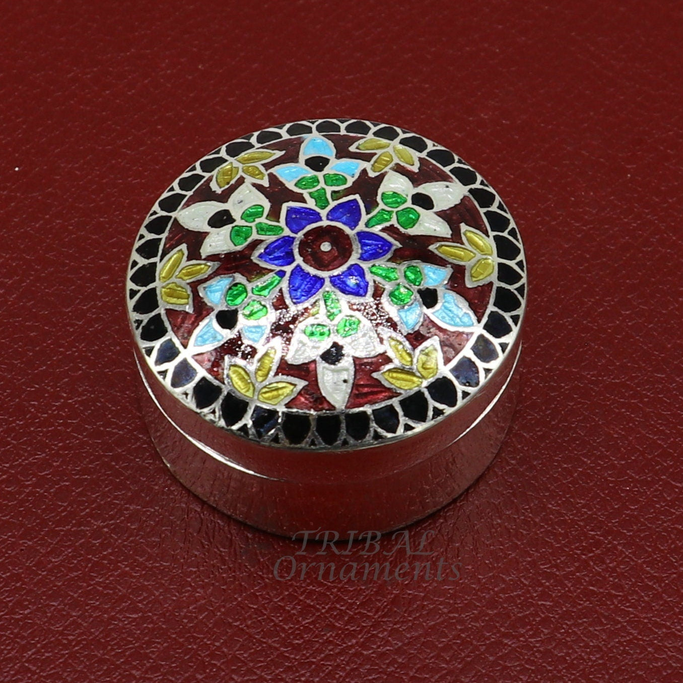 925 sterling silver trinket box, kajal box/casket box, round shape box brides accessories container box, eyeliner box gifting art stb735 - TRIBAL ORNAMENTS