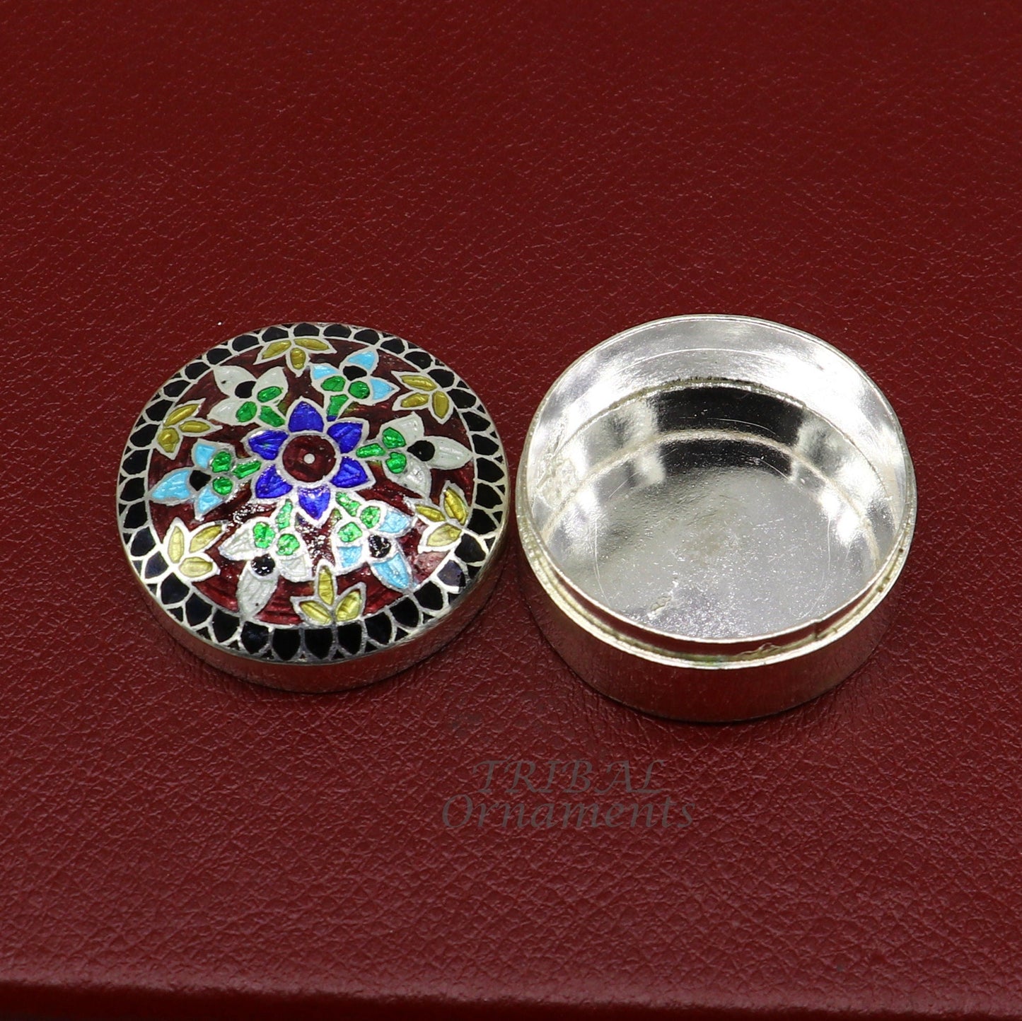 925 sterling silver trinket box, kajal box/casket box, round shape box brides accessories container box, eyeliner box gifting art stb735 - TRIBAL ORNAMENTS