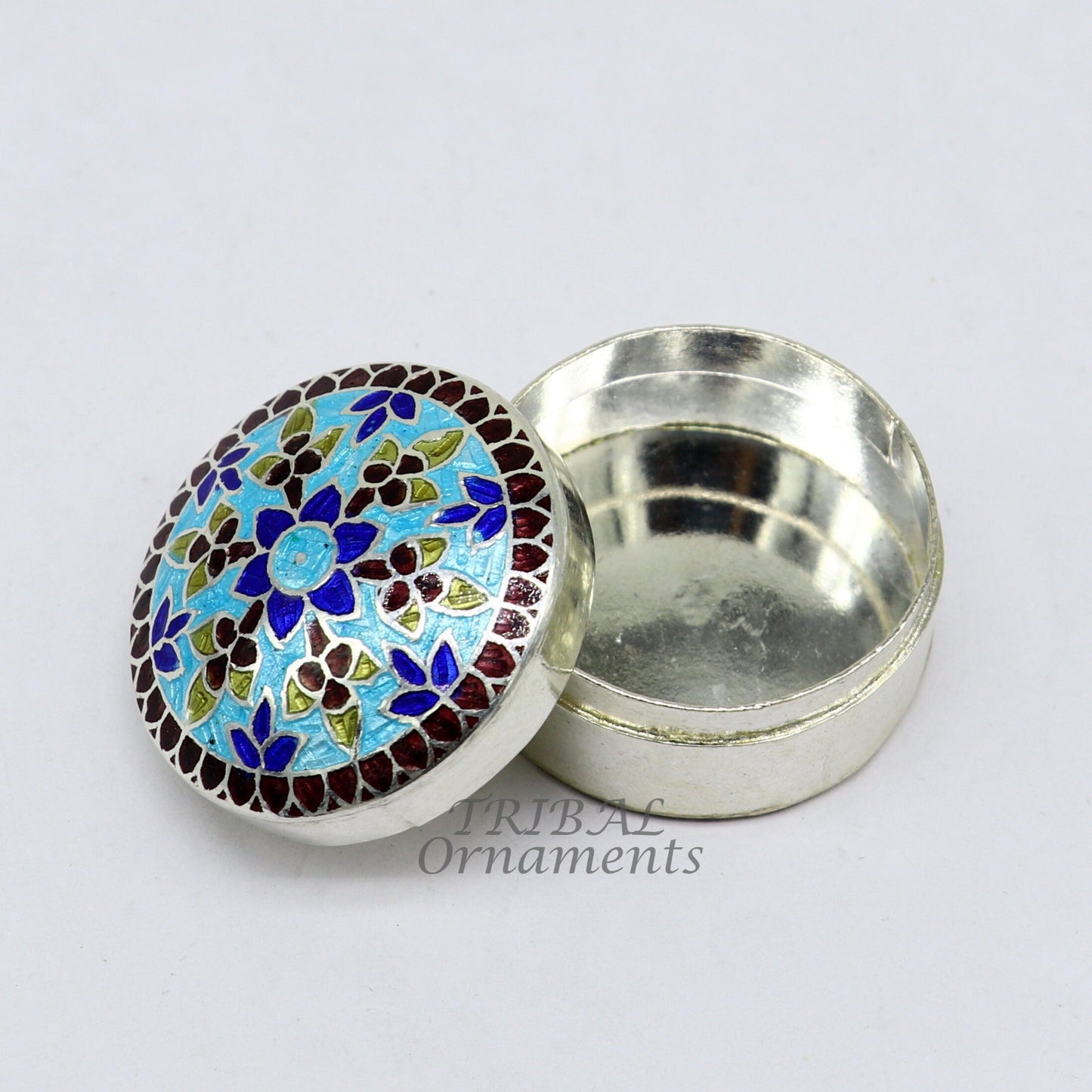925 sterling silver trinket box, kajal box/casket box, round shape box brides accessories container box, eyeliner box gifting art stb736 - TRIBAL ORNAMENTS