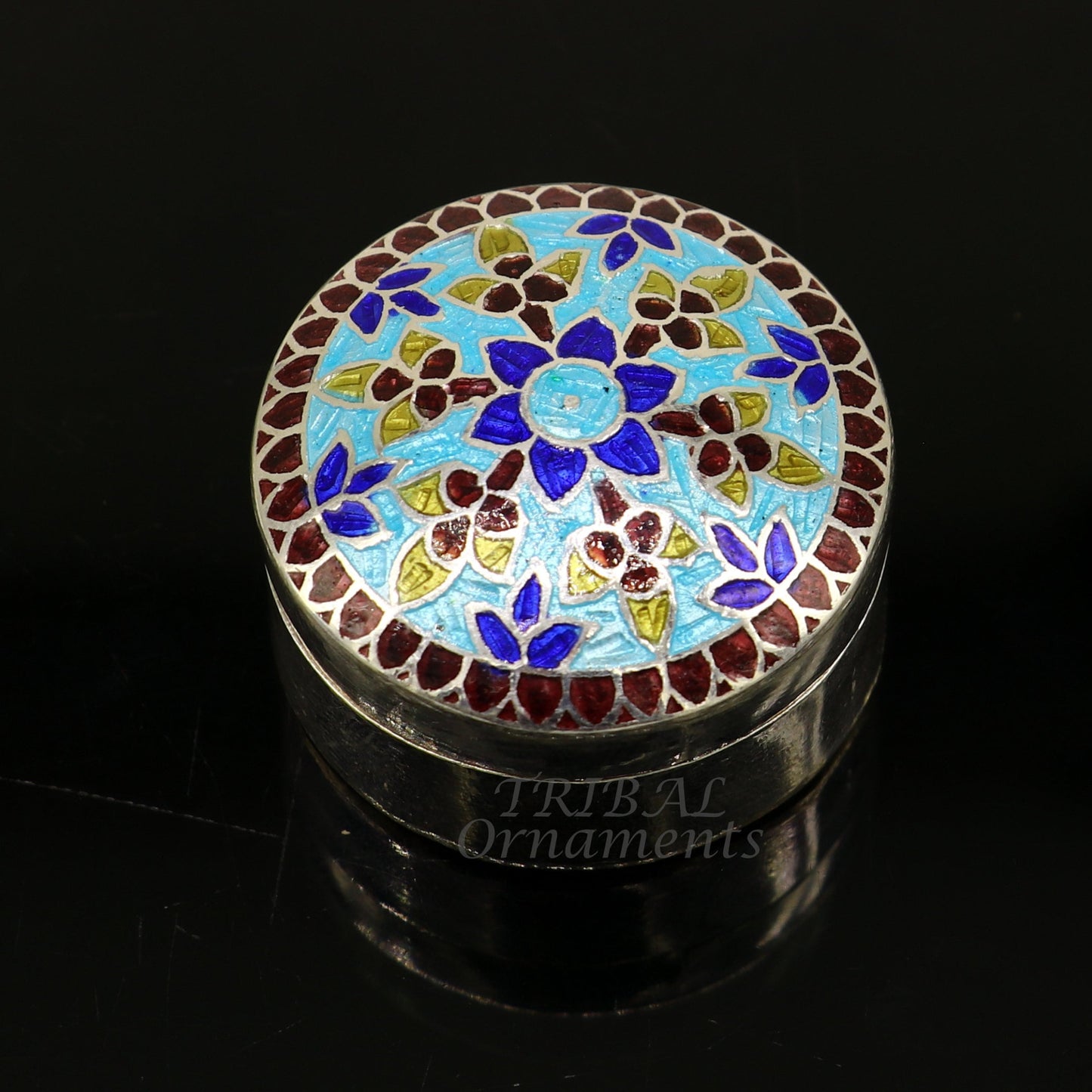 925 sterling silver trinket box, kajal box/casket box, round shape box brides accessories container box, eyeliner box gifting art stb736 - TRIBAL ORNAMENTS
