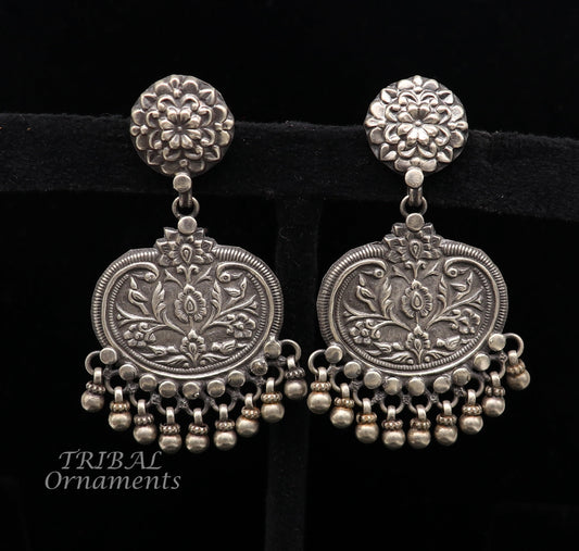Cultural silver earrings, fashionable and versatile floral silver dangles an intricate ethnic pattern made by 925 sterling silver s1109 - TRIBAL ORNAMENTS