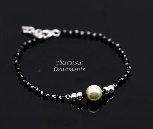 All sizes 925 sterling silver customized black beads Nazariya bracelet use as an anklets Best girl's bracelet stylish jewelry india sbr457 - TRIBAL ORNAMENTS