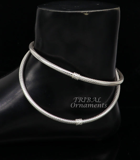 925 Sterling silver Handmade plain design traditional cultural modern trendy foot kada anklets bracelet, best gift for brides nsfk94 - TRIBAL ORNAMENTS
