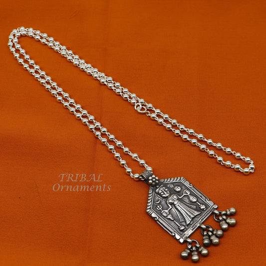 925 sterling silver handmade 4mm beaded long necklace with unique design idol Bhairwa cultural functional necklace jewelry  SET525 - TRIBAL ORNAMENTS