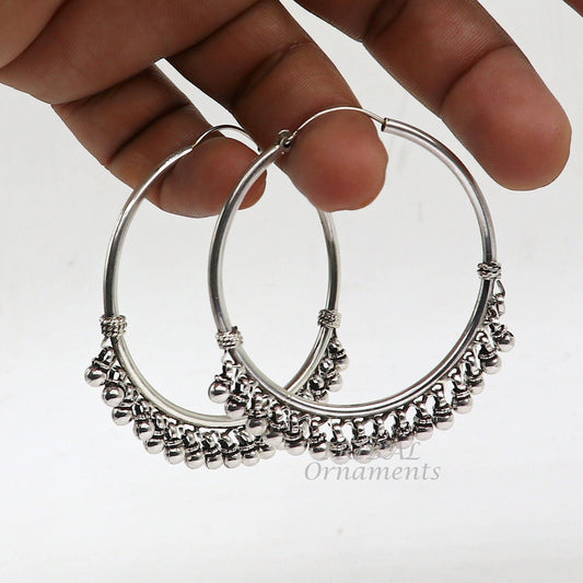 925 sterling silver handmade hoop earring elegant delegate Bali, hanging bells, hook, hoop gifting gorgeous tribal customized jewelry s1116 - TRIBAL ORNAMENTS