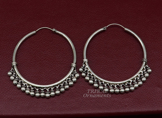 925 sterling silver handmade hoop earring elegant delegate Bali, hanging bells, hook, hoop gifting gorgeous tribal customized jewelry s1116 - TRIBAL ORNAMENTS