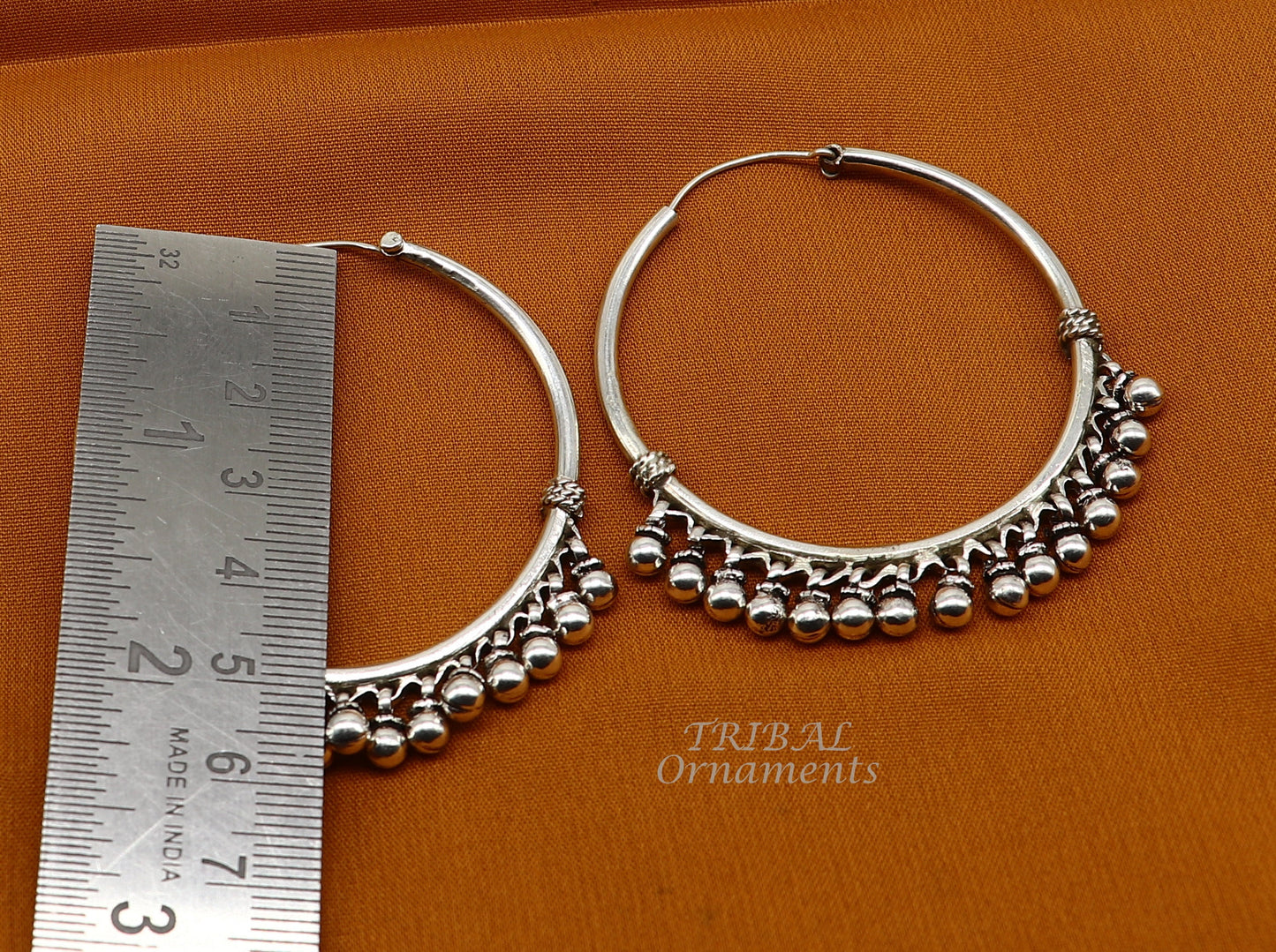 925 sterling silver handmade hoop earring elegant delegate Bali, hanging bells, hook, hoop gifting gorgeous tribal customized jewelry s1117 - TRIBAL ORNAMENTS