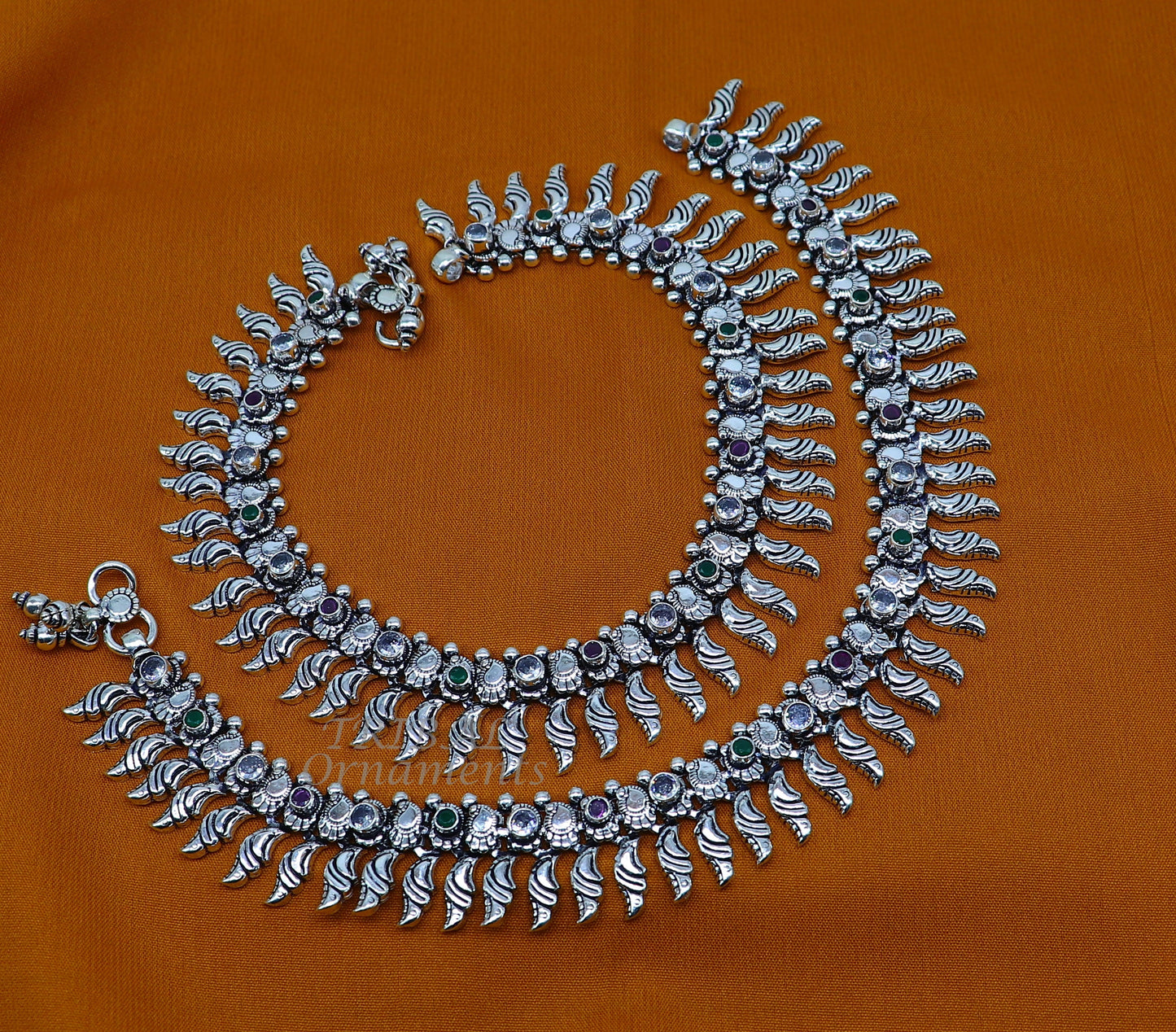 10.5" Inches long handmade 925 sterling silver fabulous color stone customized anklet bracelet, amazing anklets belly dance jewelry ank522 - TRIBAL ORNAMENTS