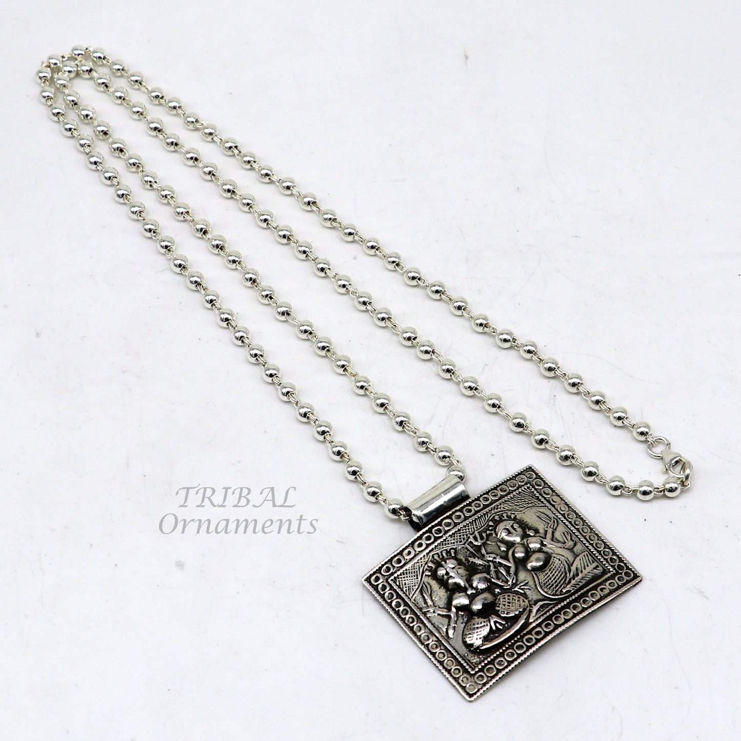 925 sterling silver handmade unique pendant stylish beaded long necklace, wedding brides charm necklace tribal ethnic jewelry SET526 - TRIBAL ORNAMENTS