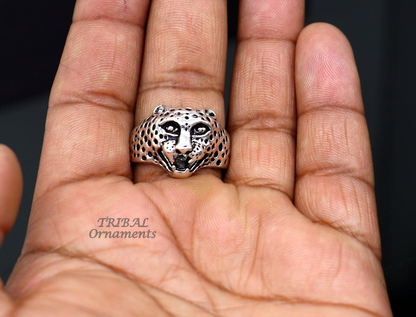 92.5% sterling silver handmade king lion head face for men's and boys gifting, stylish luxury lion ring sr362 - TRIBAL ORNAMENTS
