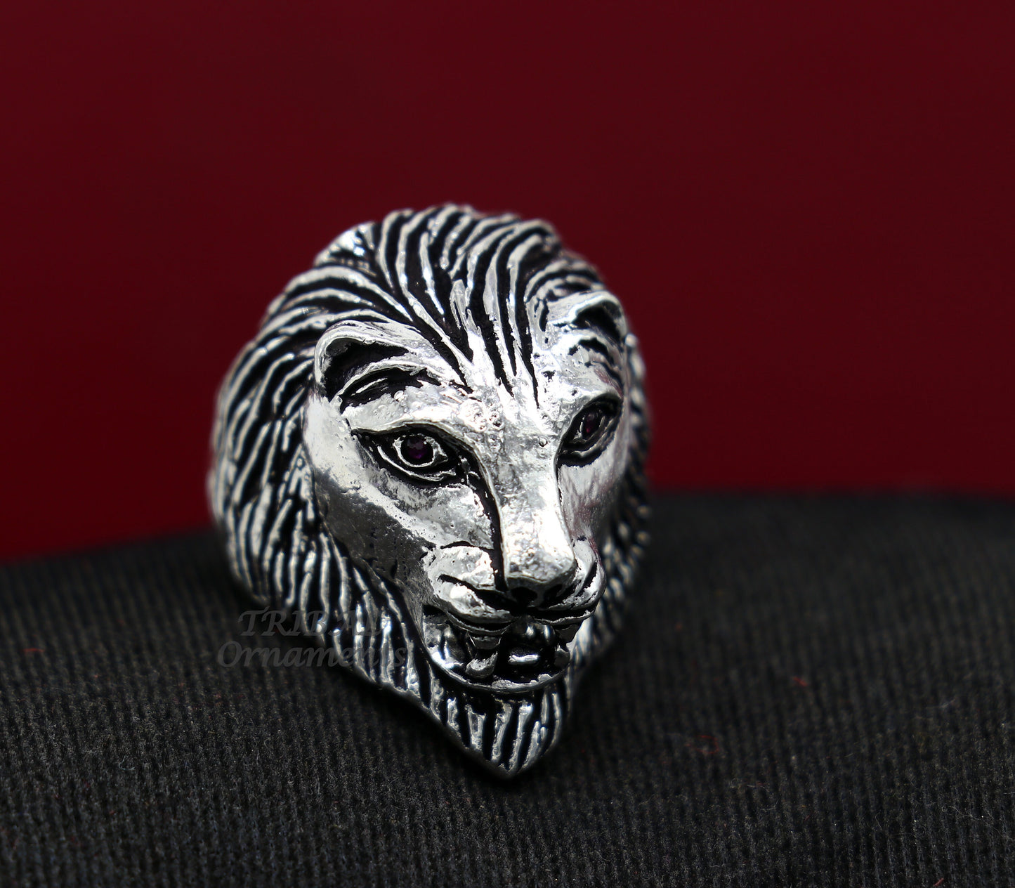 92.5% sterling silver handmade king lion head face high quality unique ring band for gifting, stylish luxury lion ring  sr363 - TRIBAL ORNAMENTS