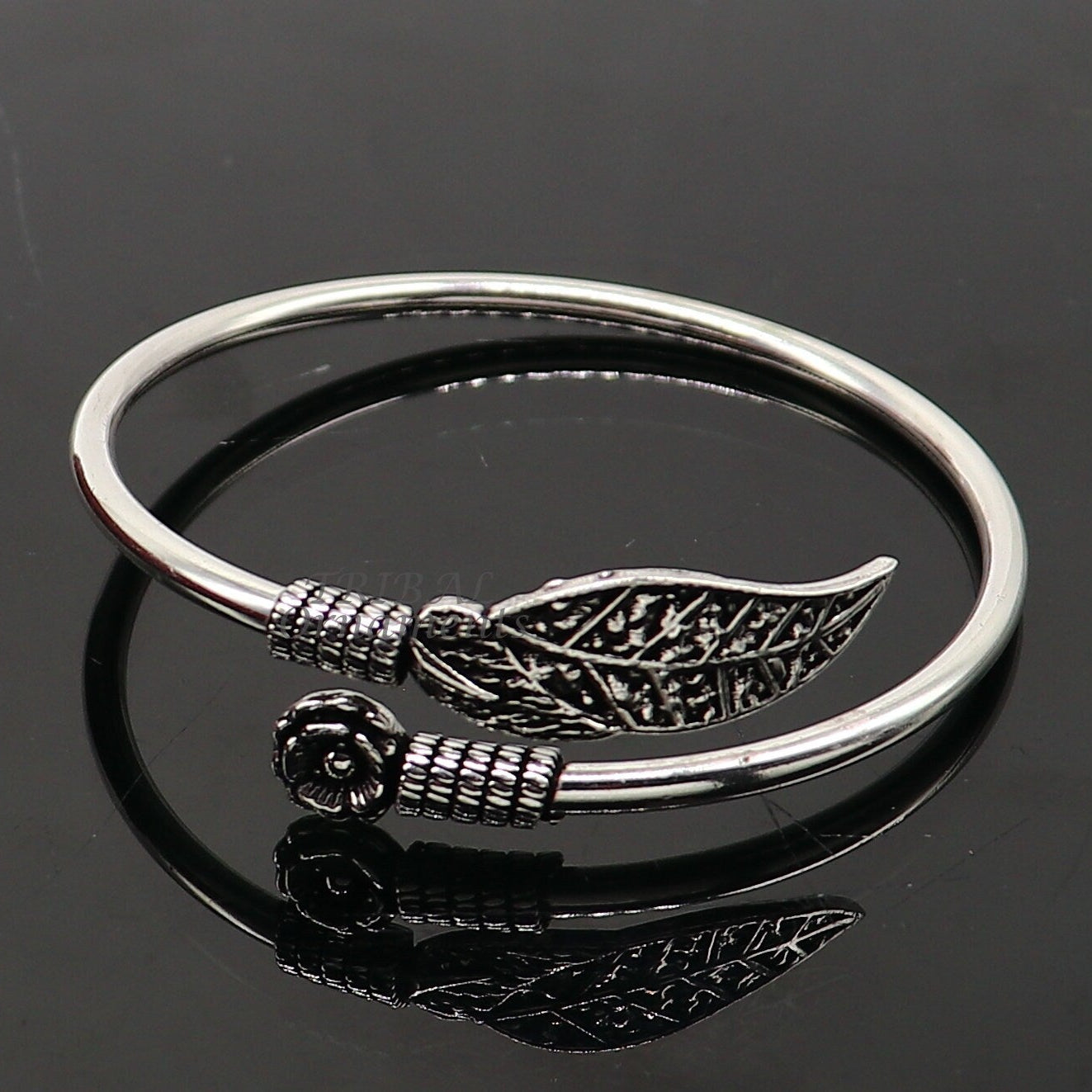Flower and tree leaf style 925 sterling silver exclusive design handmade bangle bracelet kada for girl's women's silver jewelry nsk635 - TRIBAL ORNAMENTS