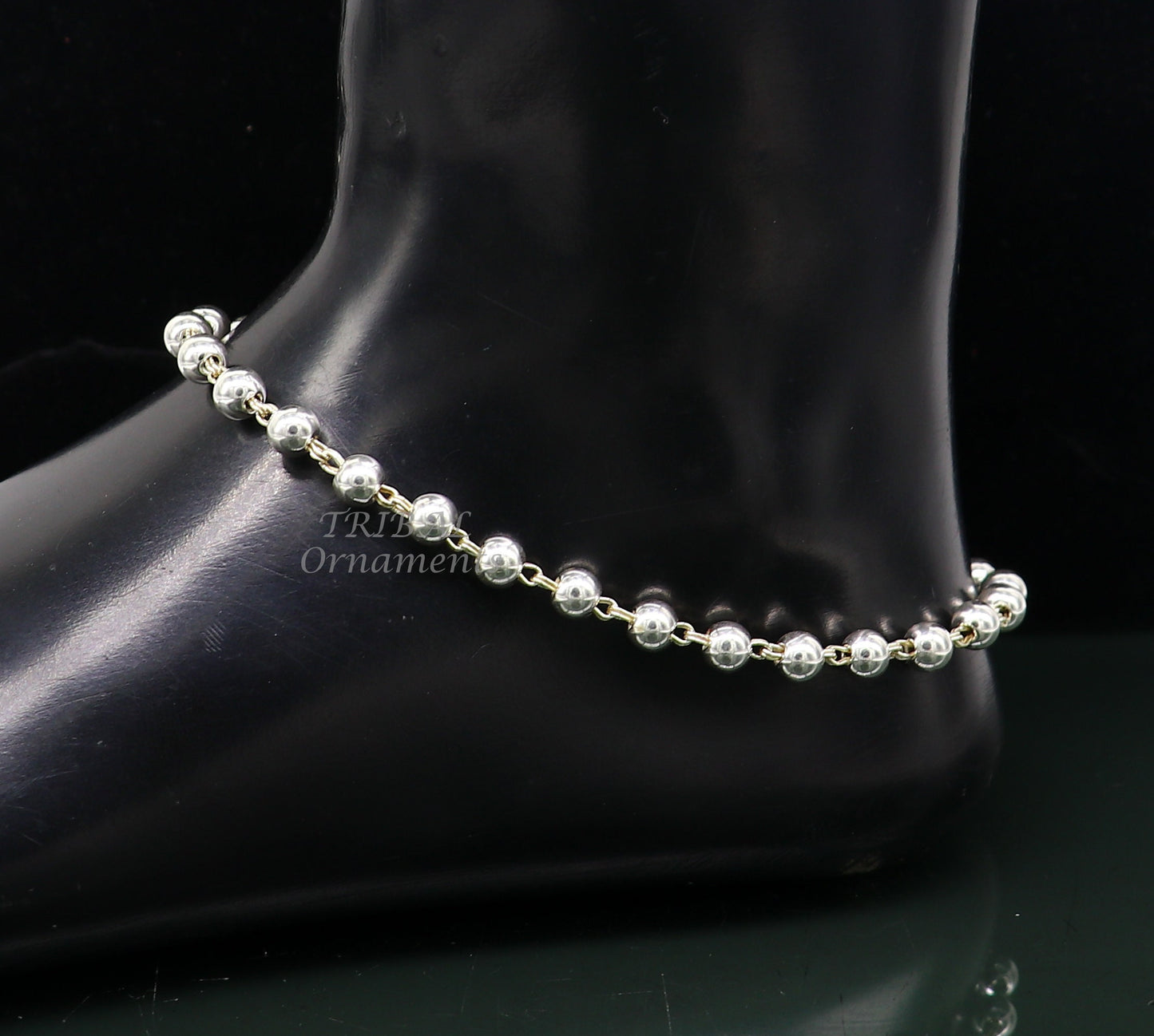 6mm 925 sterling silver beaded/ball chain anklet bracelet amazing light weight delicate anklets gorgeous belly dance silver jewelry ank536 - TRIBAL ORNAMENTS