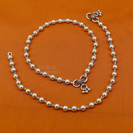 6mm 925 sterling silver beaded/ball chain anklet bracelet amazing light weight delicate anklets gorgeous belly dance silver jewelry ank536 - TRIBAL ORNAMENTS