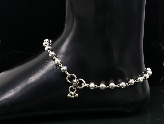 6mm 925 sterling silver beaded/ball chain anklet bracelet amazing light weight delicate anklets gorgeous belly dance silver jewelry ank536 - TRIBAL ORNAMENTS