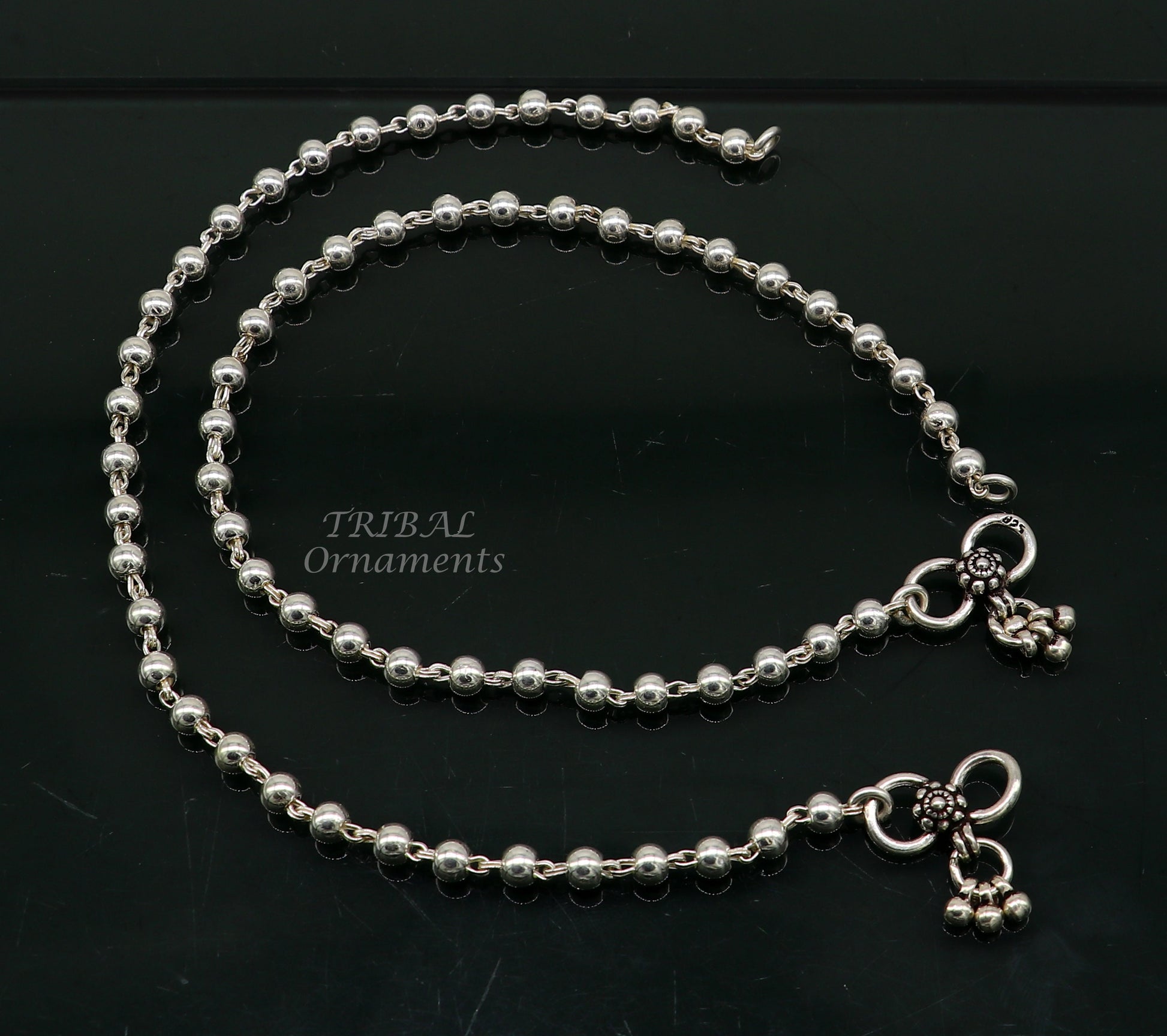 4.5mm 9"to 12" 925 sterling silver beaded/ball chain anklet bracelet amazing light weight delicate anklets belly dance silver jewelry ank537 - TRIBAL ORNAMENTS