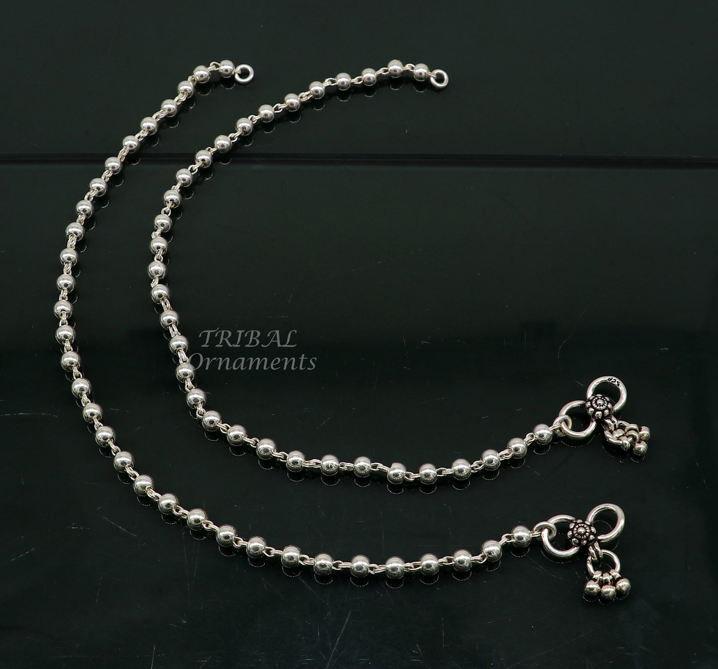 4.5mm 9"to 12" 925 sterling silver beaded/ball chain anklet bracelet amazing light weight delicate anklets belly dance silver jewelry ank537 - TRIBAL ORNAMENTS