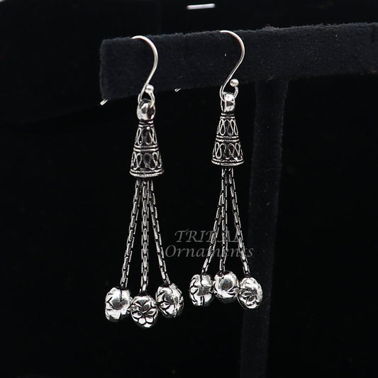 Exclusive 925 sterling silver handmade fabulous Drop dangling hoops earring, trendy stylish long earring personalized wedding gift s1144 - TRIBAL ORNAMENTS