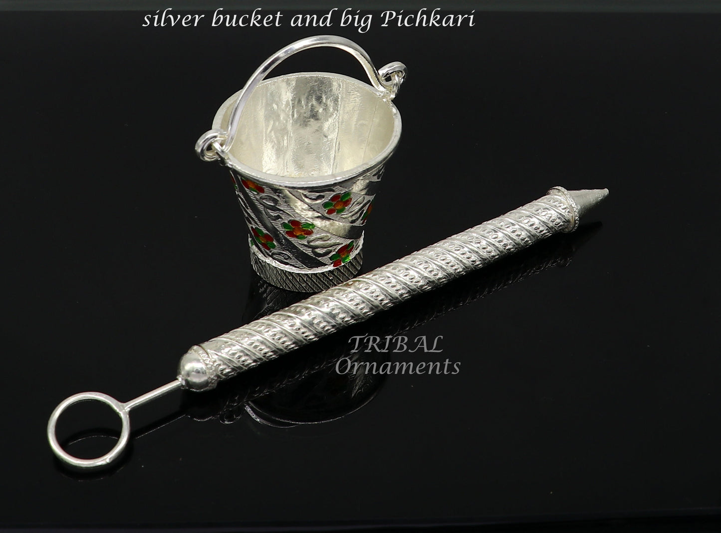 925 sterling silver new trendy Holi special Laddu Gopala colorful water Pichkari and Bucket best gift to Lord Krishna accessories su1008 - TRIBAL ORNAMENTS