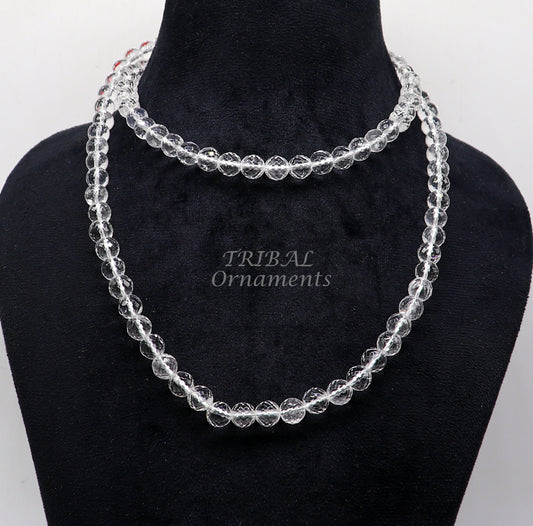 Natural certified 8mm Sphetik beads chain Japp mala 108 beads chanting chain , meditation necklace, lord shiva mantra praying chain ch209 - TRIBAL ORNAMENTS