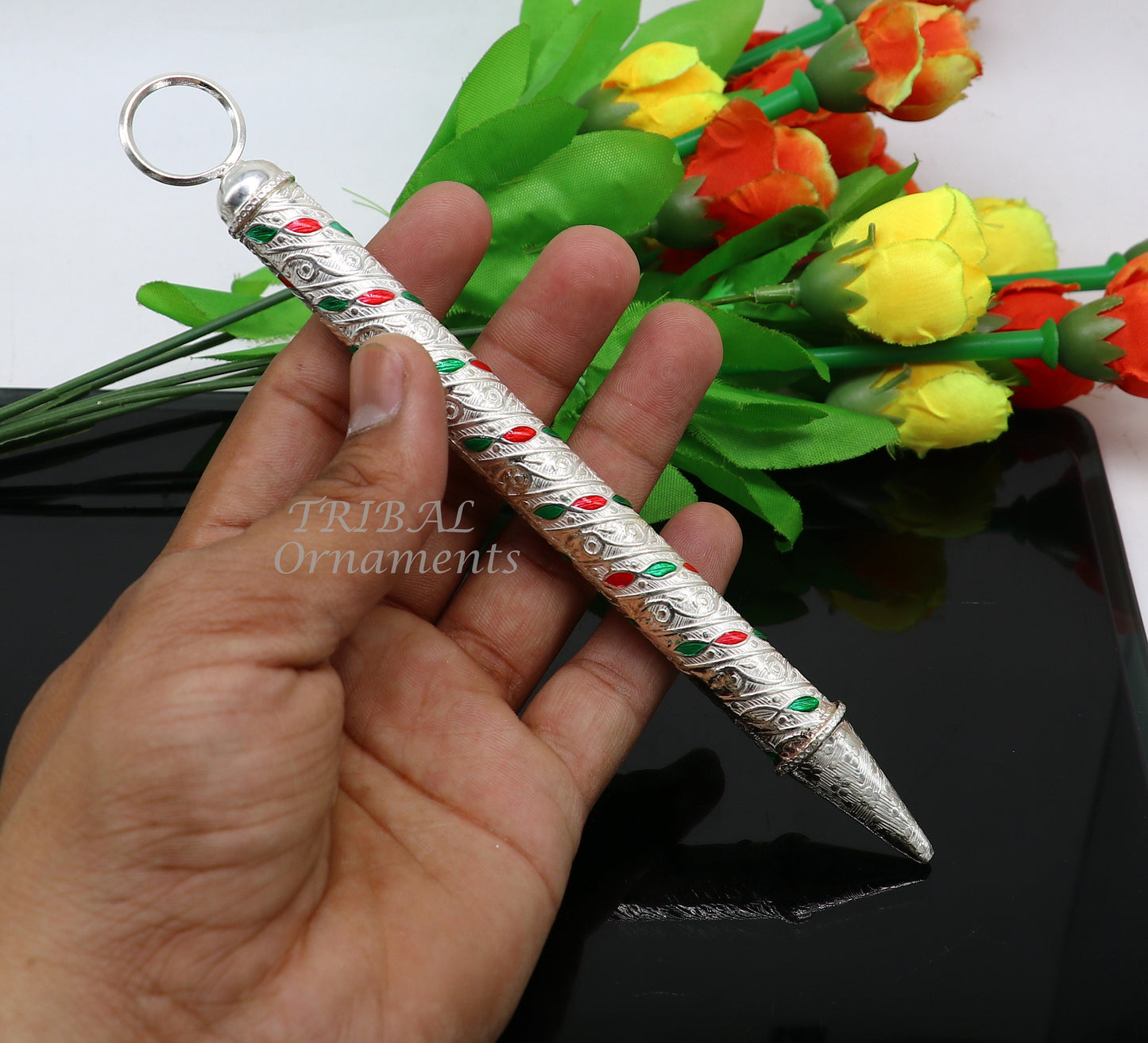 7.5" 925 sterling silver new trendy Holi special Laddu Gopala colorful Pichkari and Bucket best gift to Lord Krishna accessories su1013 - TRIBAL ORNAMENTS