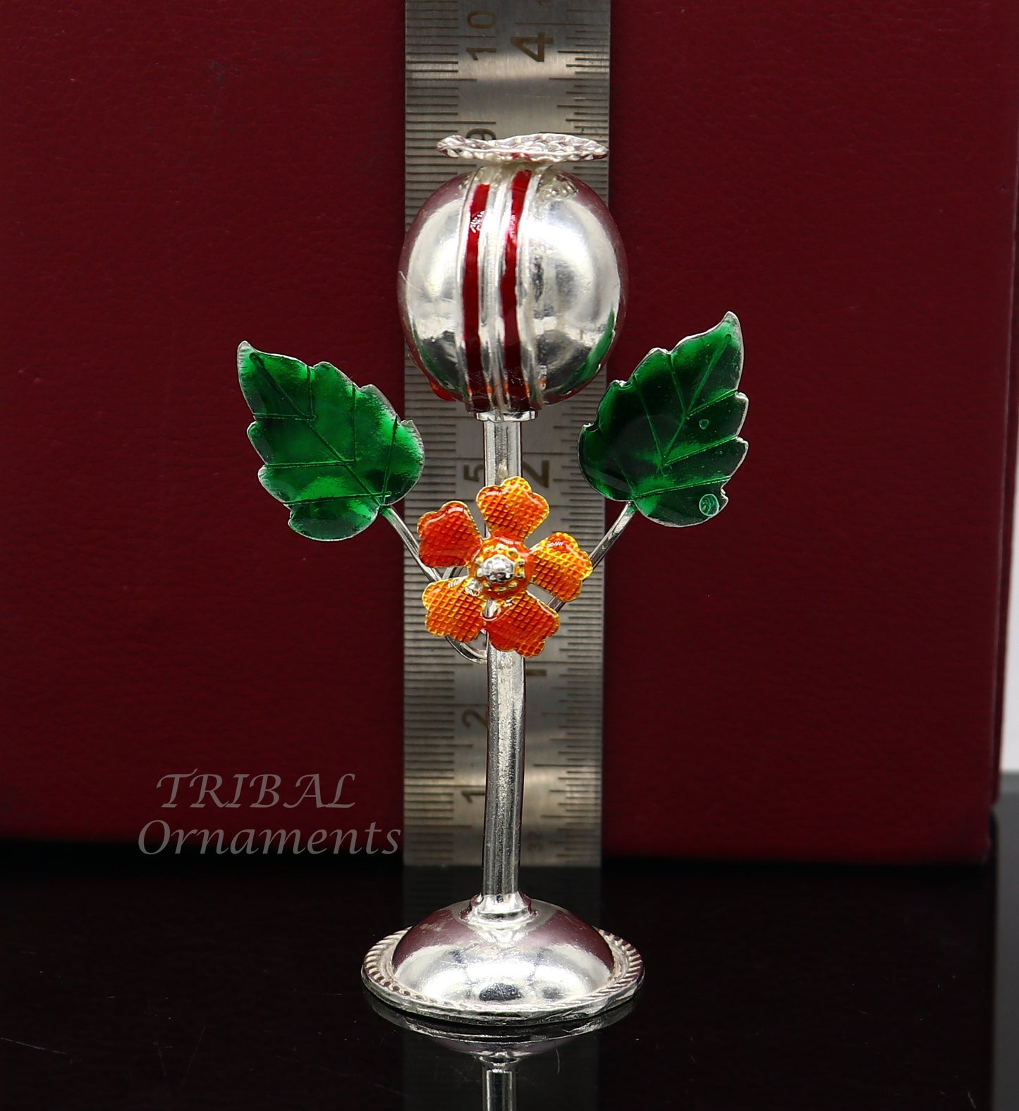 497925 sterling silver handmade Afeem plant or opium plant for best gift to lord Krishna to protect opium field and prosperity art597 - TRIBAL ORNAMENTS