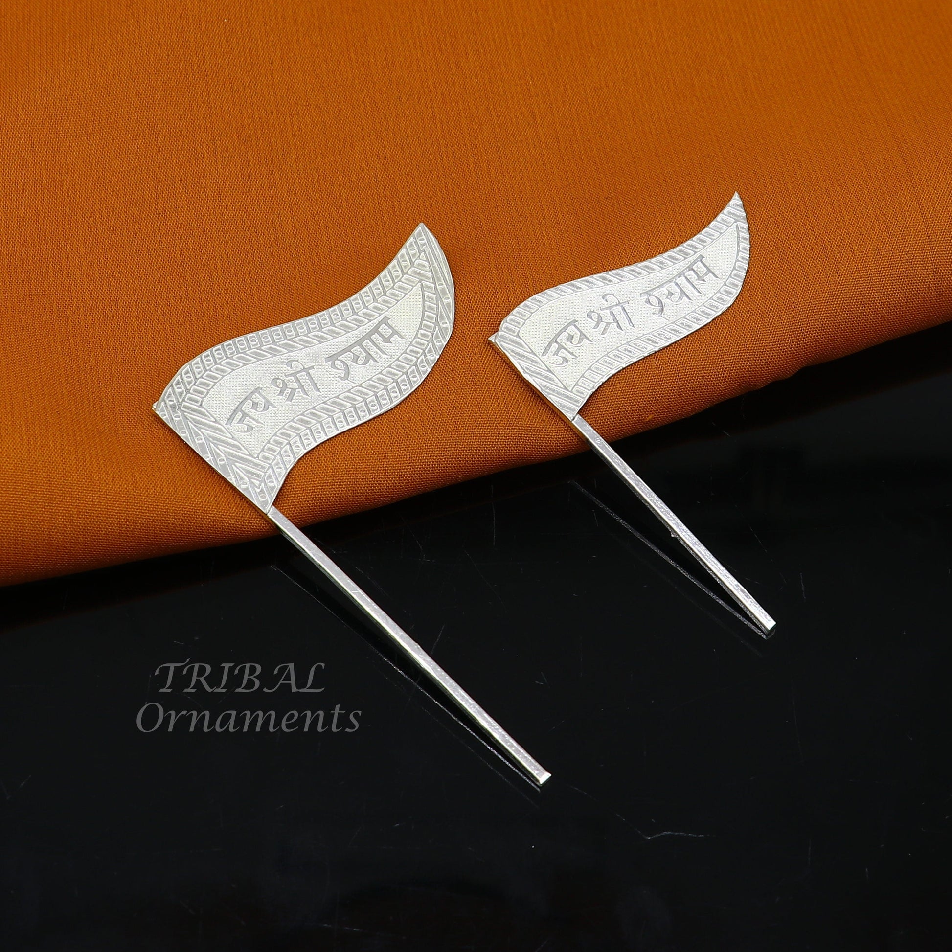 925 sterling silver handmade lork Khatu Shyam Dhwaja or flag, silver "jai shree shyam" flag best way for gifting to idols or kriahna su1016 - TRIBAL ORNAMENTS