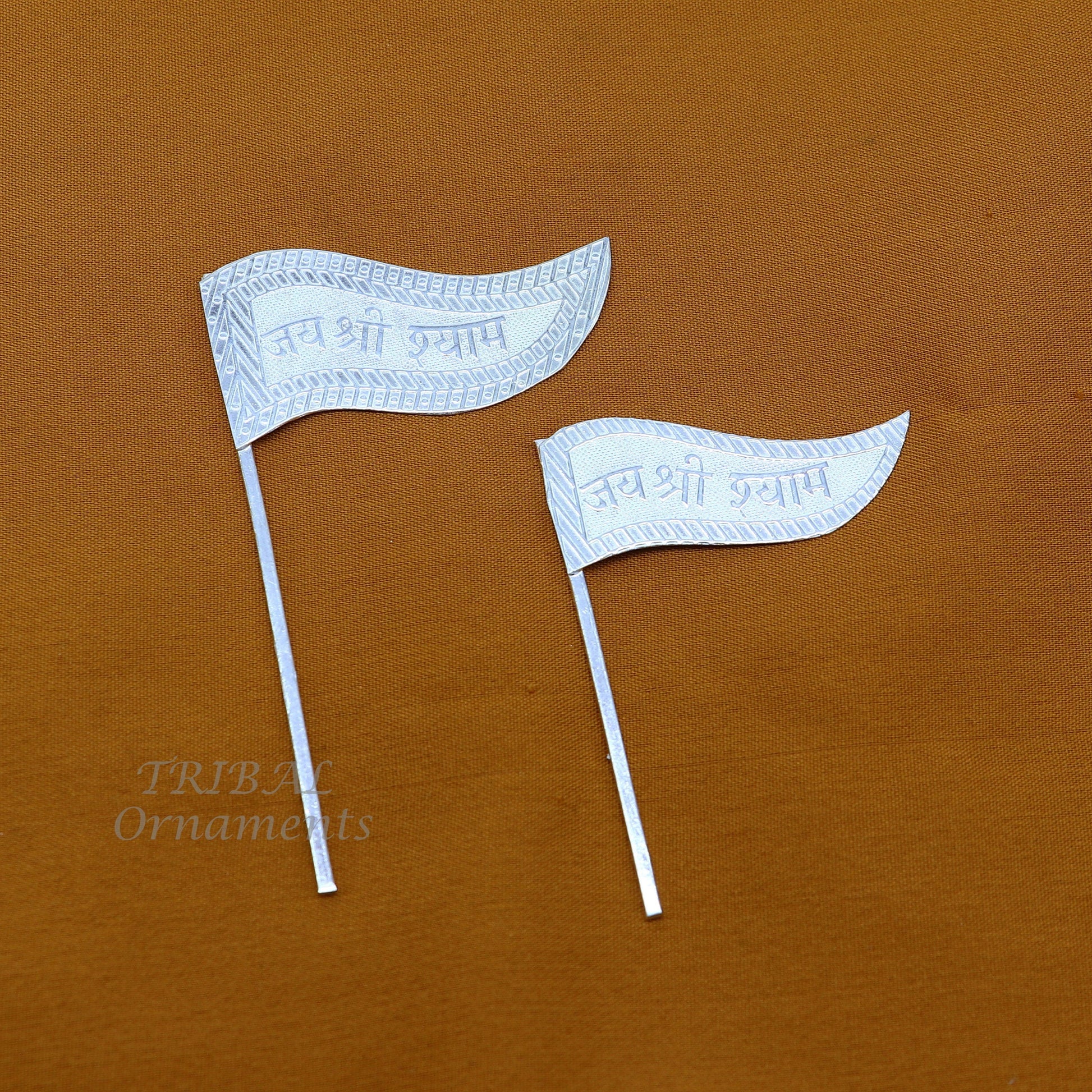 925 sterling silver handmade lork Khatu Shyam Dhwaja or flag, silver "jai shree shyam" flag best way for gifting to idols or kriahna su1016 - TRIBAL ORNAMENTS