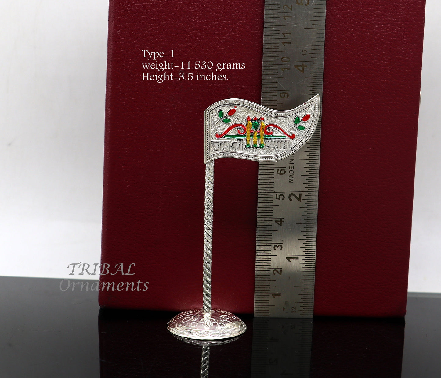 925 sterling silver handmade lork Khatu Shyam Dhwaja or flag, silver "jai shree shyam" flag best way for gifting to idols or kriahna su1018 - TRIBAL ORNAMENTS