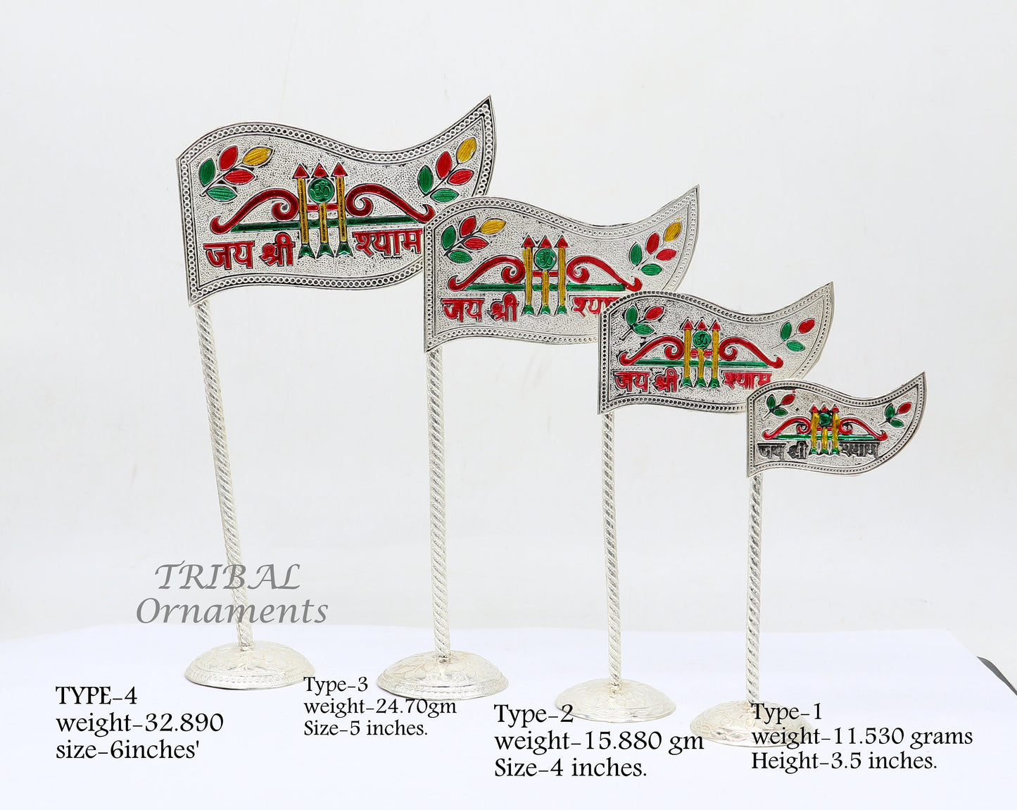 925 sterling silver handmade lork Khatu Shyam Dhwaja or flag, silver "jai shree shyam" flag best way for gifting to idols or kriahna su1018 - TRIBAL ORNAMENTS