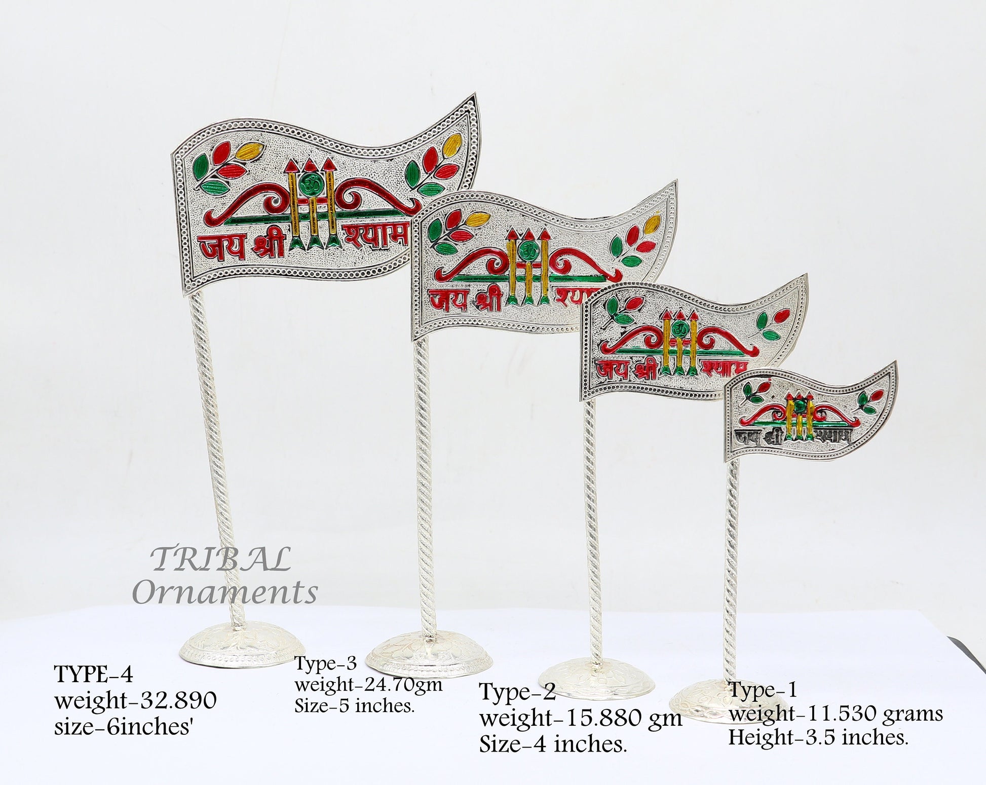 925 sterling silver handmade lork Khatu Shyam Dhwaja or flag, silver "jai shree shyam" flag best way for gifting to idols or kriahna su1018 - TRIBAL ORNAMENTS