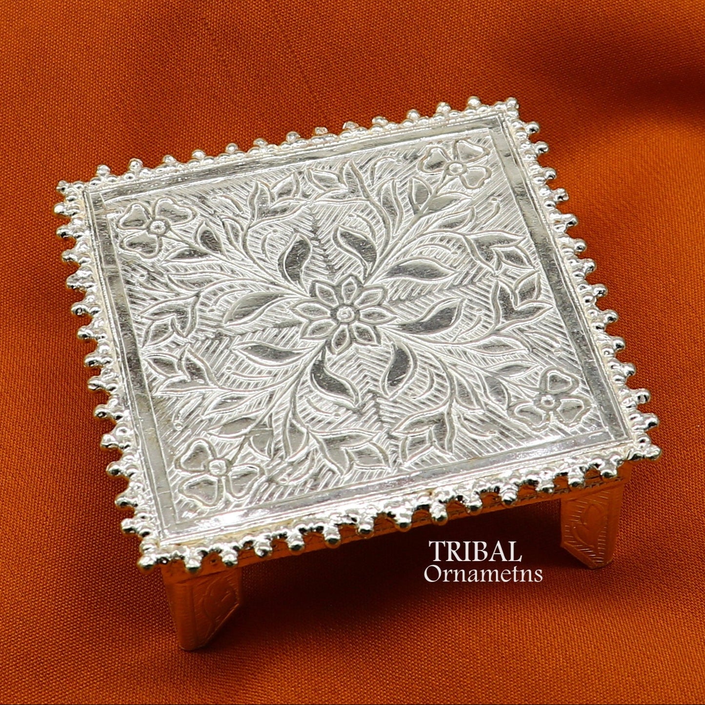 2.5" Vintage design Sterling silver handmade customize small square shape table/bazot/chouki, excellent home puja utensils temple art su951 - TRIBAL ORNAMENTS