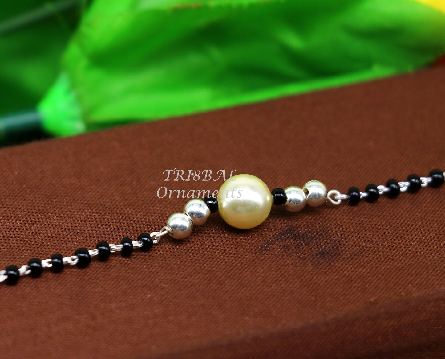 All sizes 925 sterling silver customized black beads Nazariya bracelet use as an anklets Best girl's bracelet stylish jewelry india sbr457 - TRIBAL ORNAMENTS