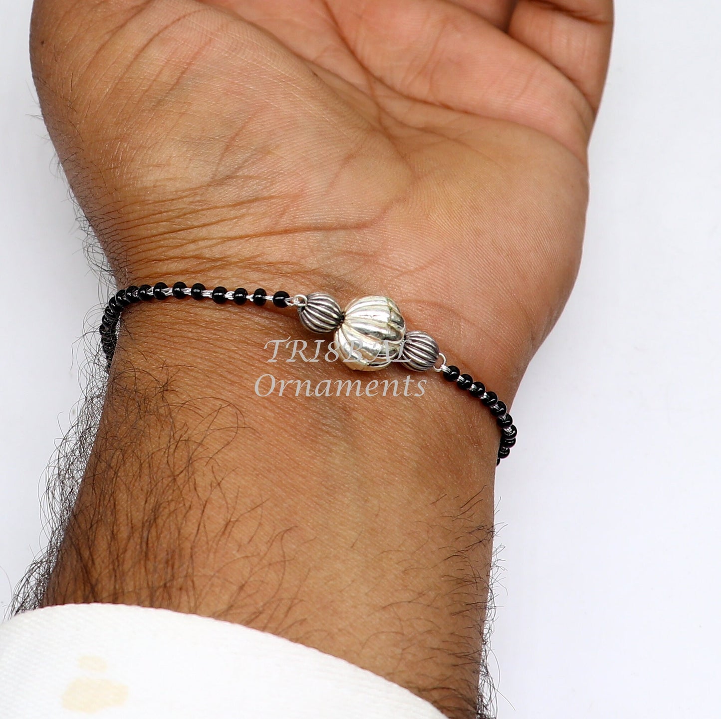925 sterling silver modern cultural black beaded all sizes girls bracelet Combo use bracelet or anklets, best Mangalsutra bracelet sbr458 - TRIBAL ORNAMENTS