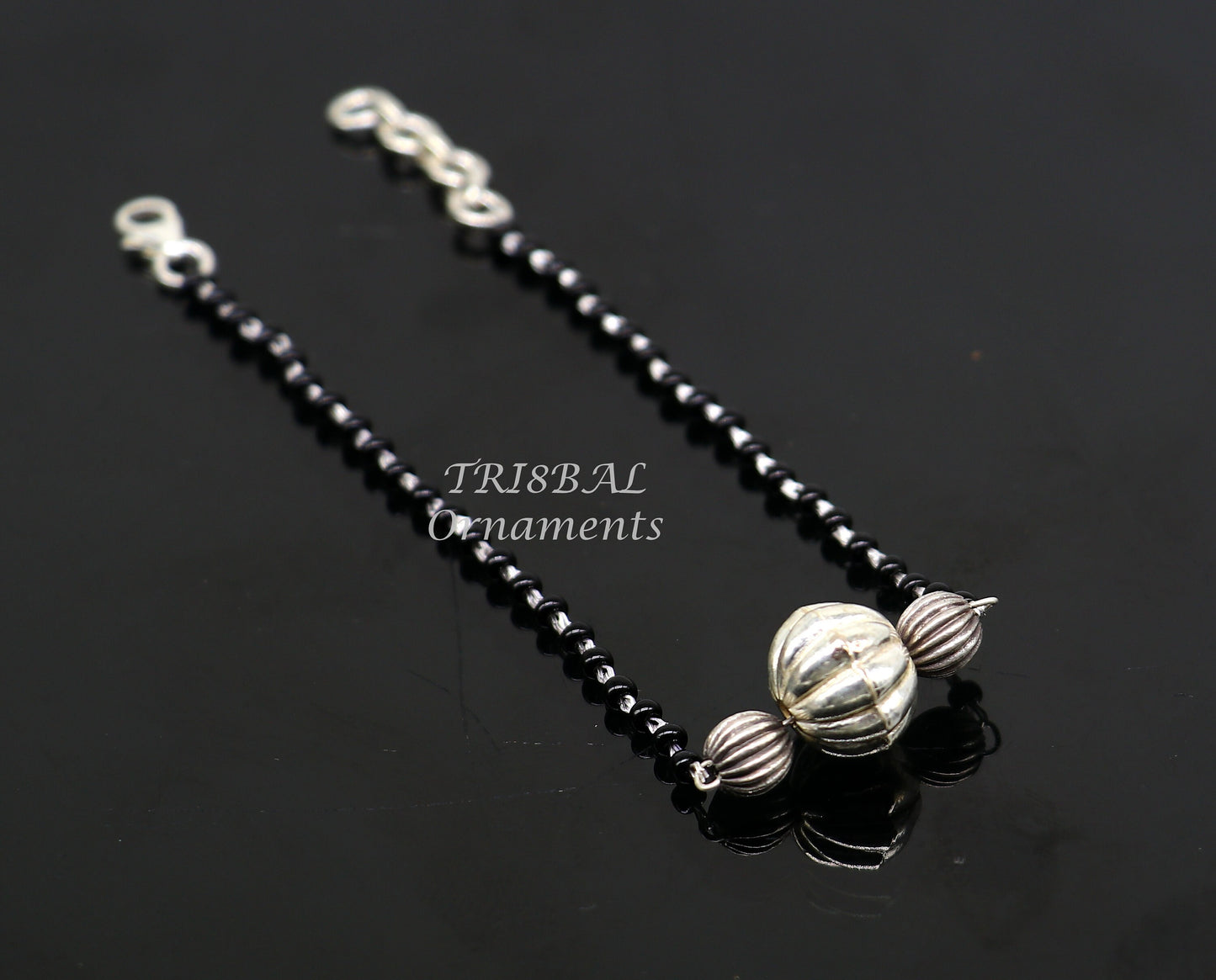 925 sterling silver modern cultural black beaded all sizes girls bracelet Combo use bracelet or anklets, best Mangalsutra bracelet sbr458 - TRIBAL ORNAMENTS