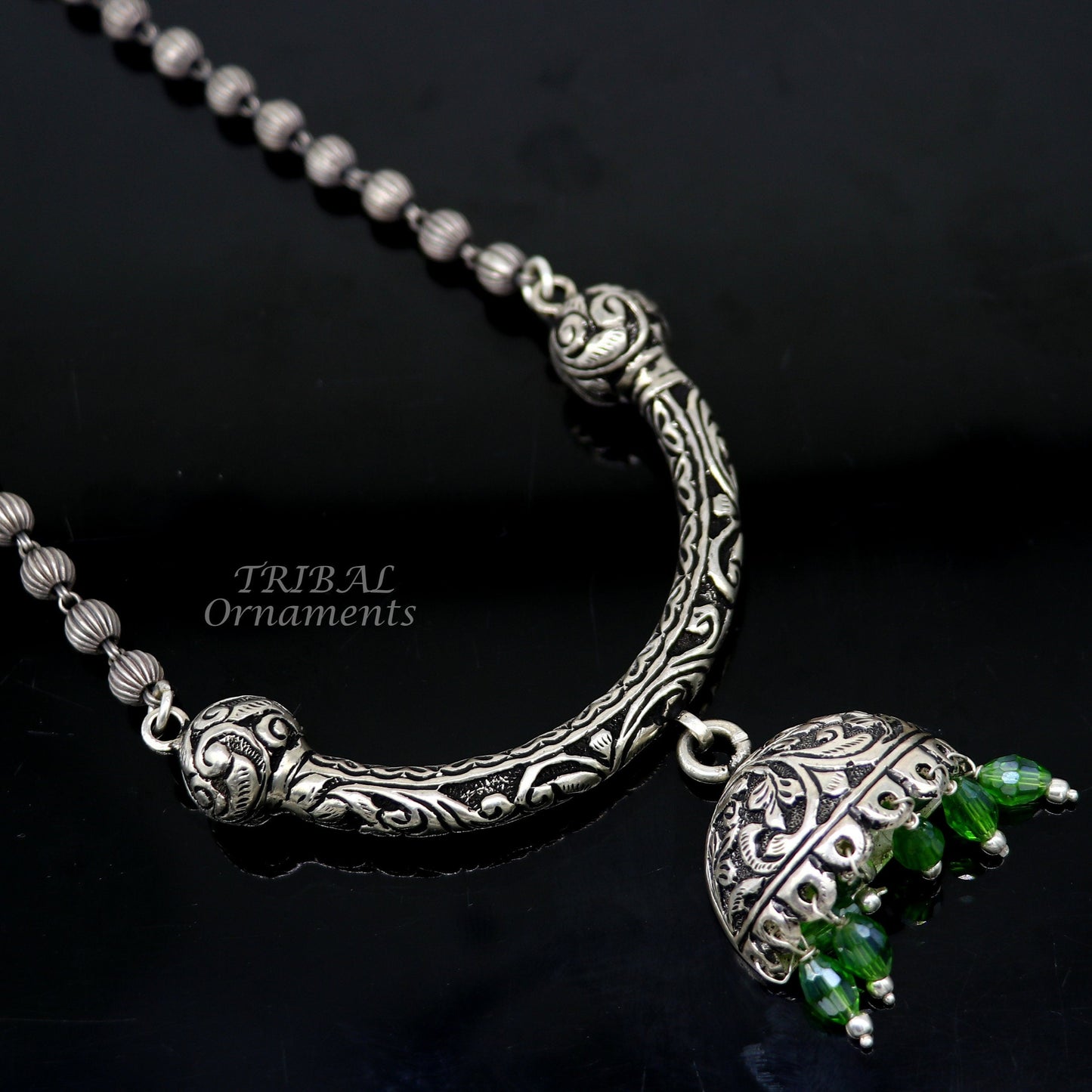 925 sterling silver handmade 5.5mm beaded long necklace with unique design traditional cultural trendy functional necklace jewelry set543 - TRIBAL ORNAMENTS