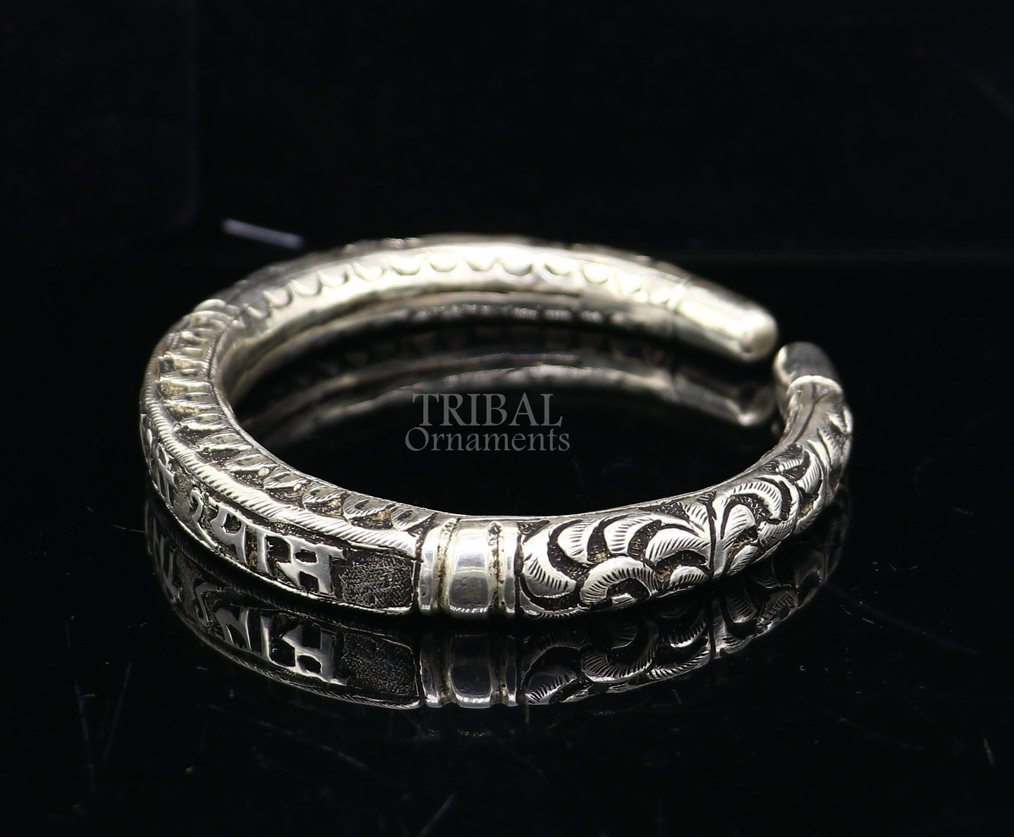 925 Sterling silver handmade chitai work "jai shree shyam" lord krishna mantra bracelet kada best divine unisex tribal ethnic jewelry nsk649 - TRIBAL ORNAMENTS