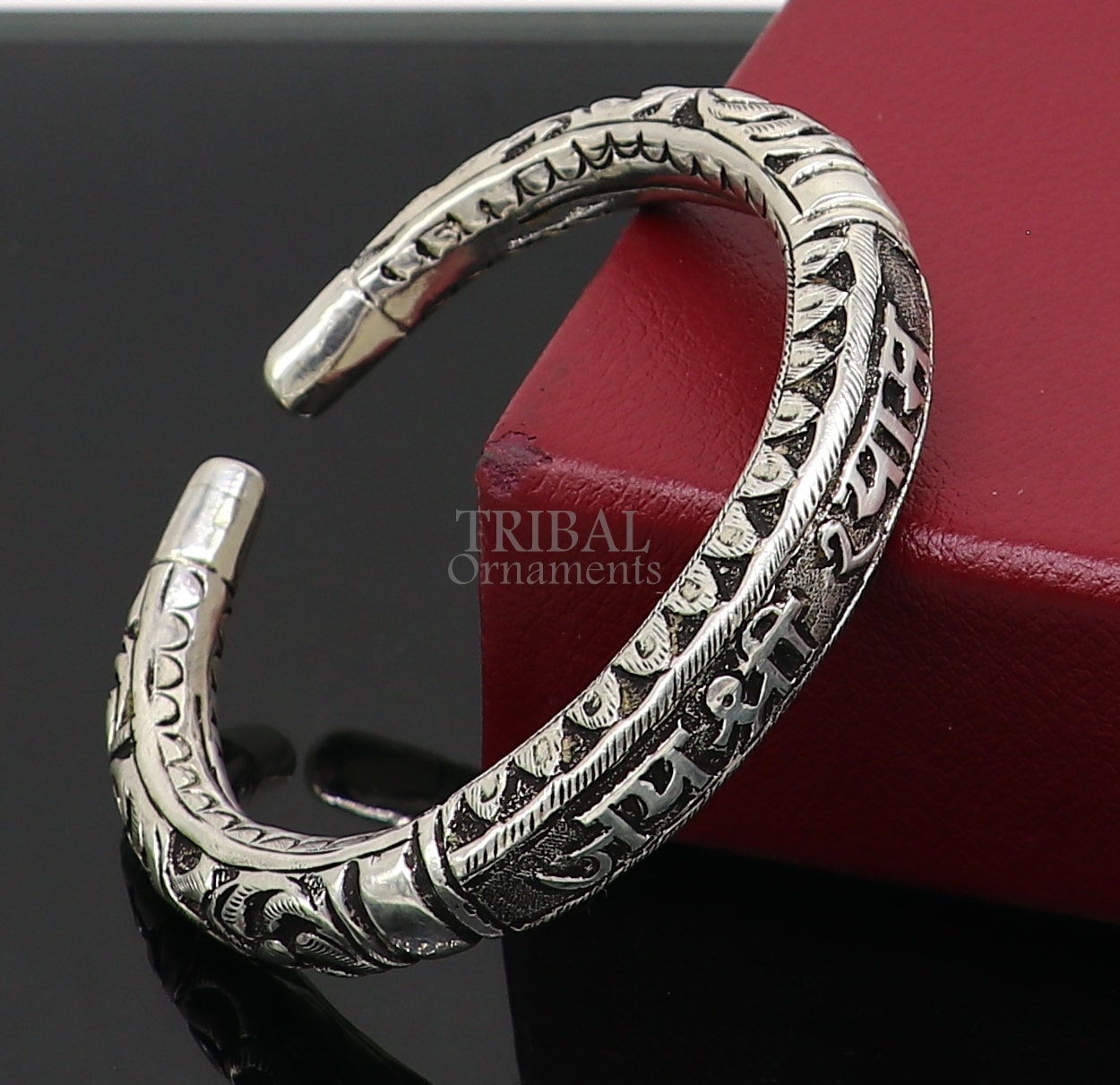 925 Sterling silver handmade chitai work "jai shree shyam" lord krishna mantra bracelet kada best divine unisex tribal ethnic jewelry nsk649 - TRIBAL ORNAMENTS
