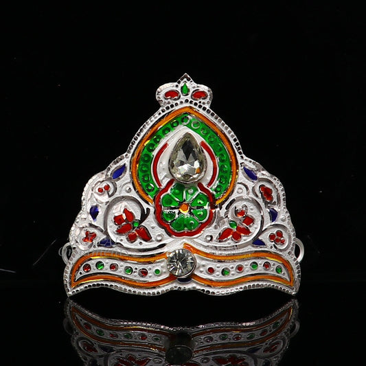 Mukut for All idols 925 sterling silver vintage enamel work design handmade mukut (crown), amazing silver god crown mukut  art su1003 - TRIBAL ORNAMENTS