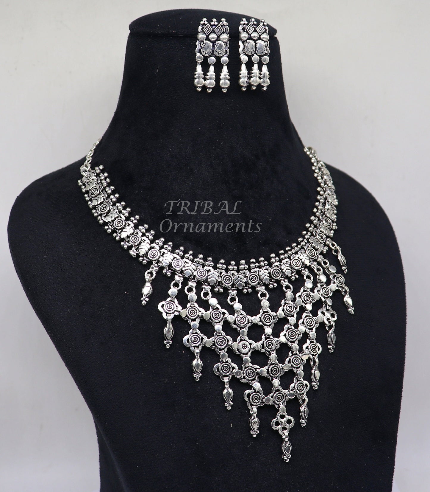 925 sterling silver Indian traditional vintage design ethnic charm necklace excellent gifting tribal brides belly dance jewelry india set566 - TRIBAL ORNAMENTS