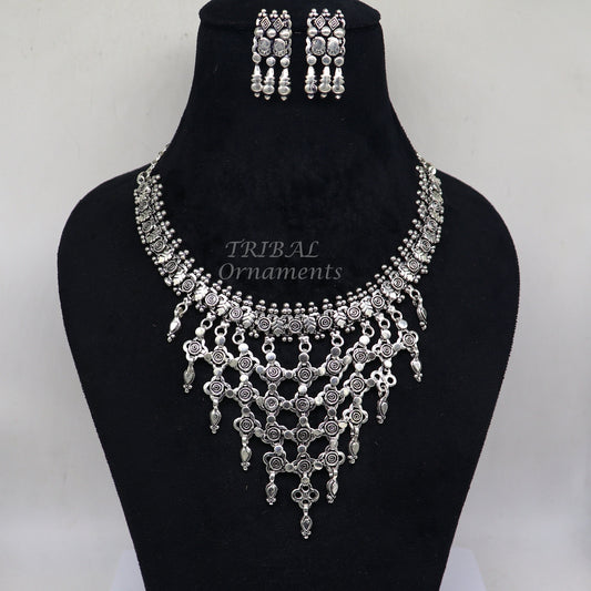 925 sterling silver Indian traditional vintage design ethnic charm necklace excellent gifting tribal brides belly dance jewelry india set566 - TRIBAL ORNAMENTS