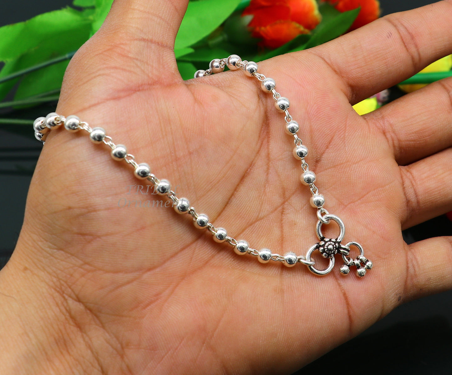 4.5mm 9"to 12" 925 sterling silver beaded/ball chain anklet bracelet amazing light weight delicate anklets belly dance silver jewelry ank537 - TRIBAL ORNAMENTS