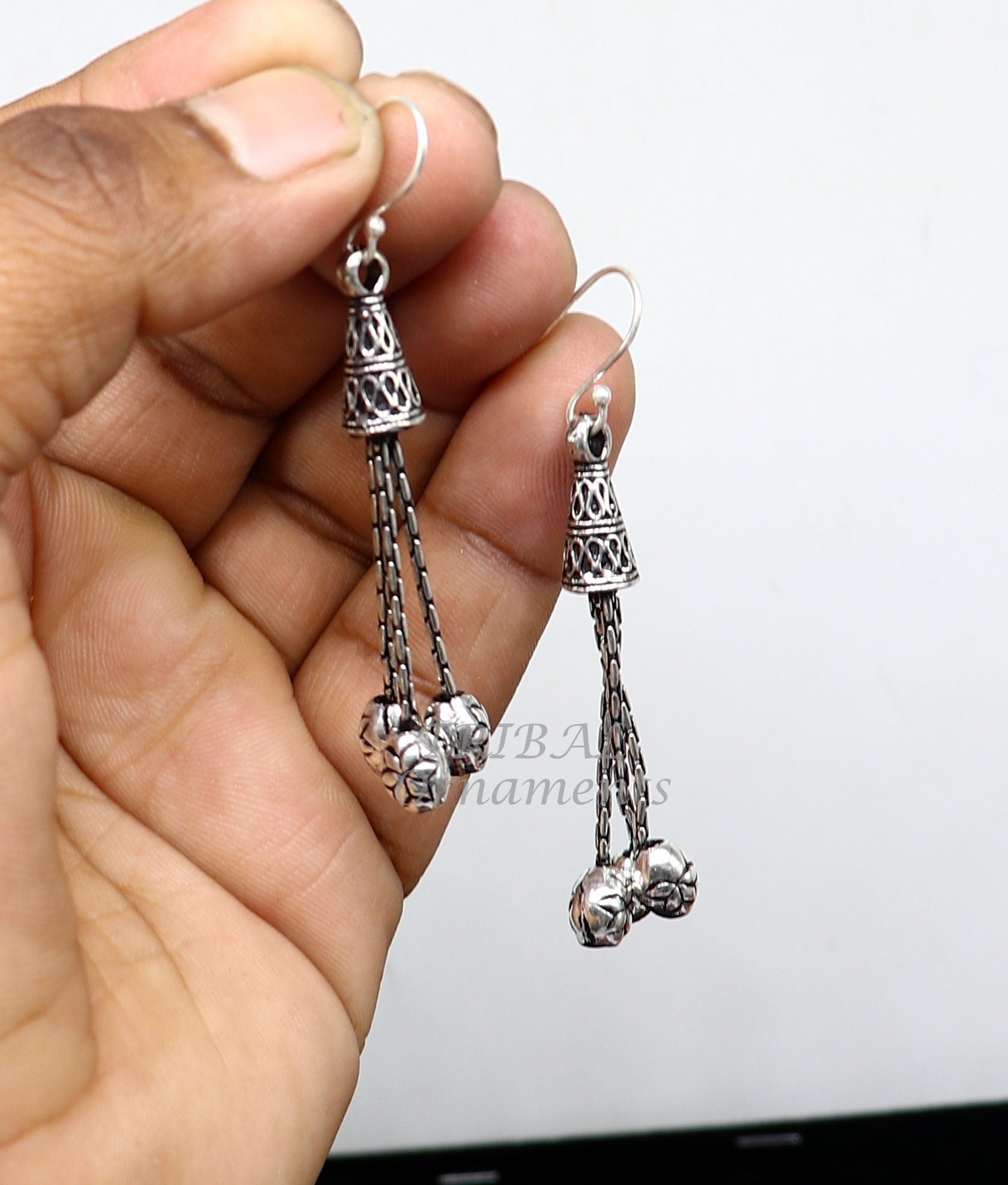 Exclusive 925 sterling silver handmade fabulous Drop dangling hoops earring, trendy stylish long earring personalized wedding gift s1144 - TRIBAL ORNAMENTS