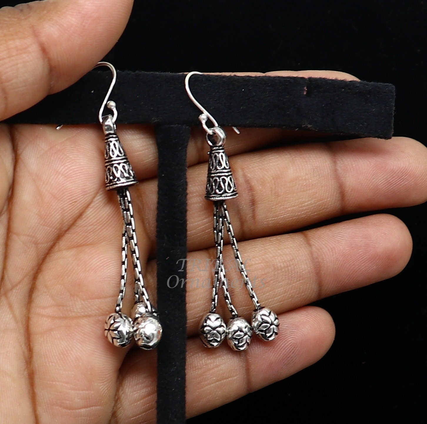 Exclusive 925 sterling silver handmade fabulous Drop dangling hoops earring, trendy stylish long earring personalized wedding gift s1144 - TRIBAL ORNAMENTS