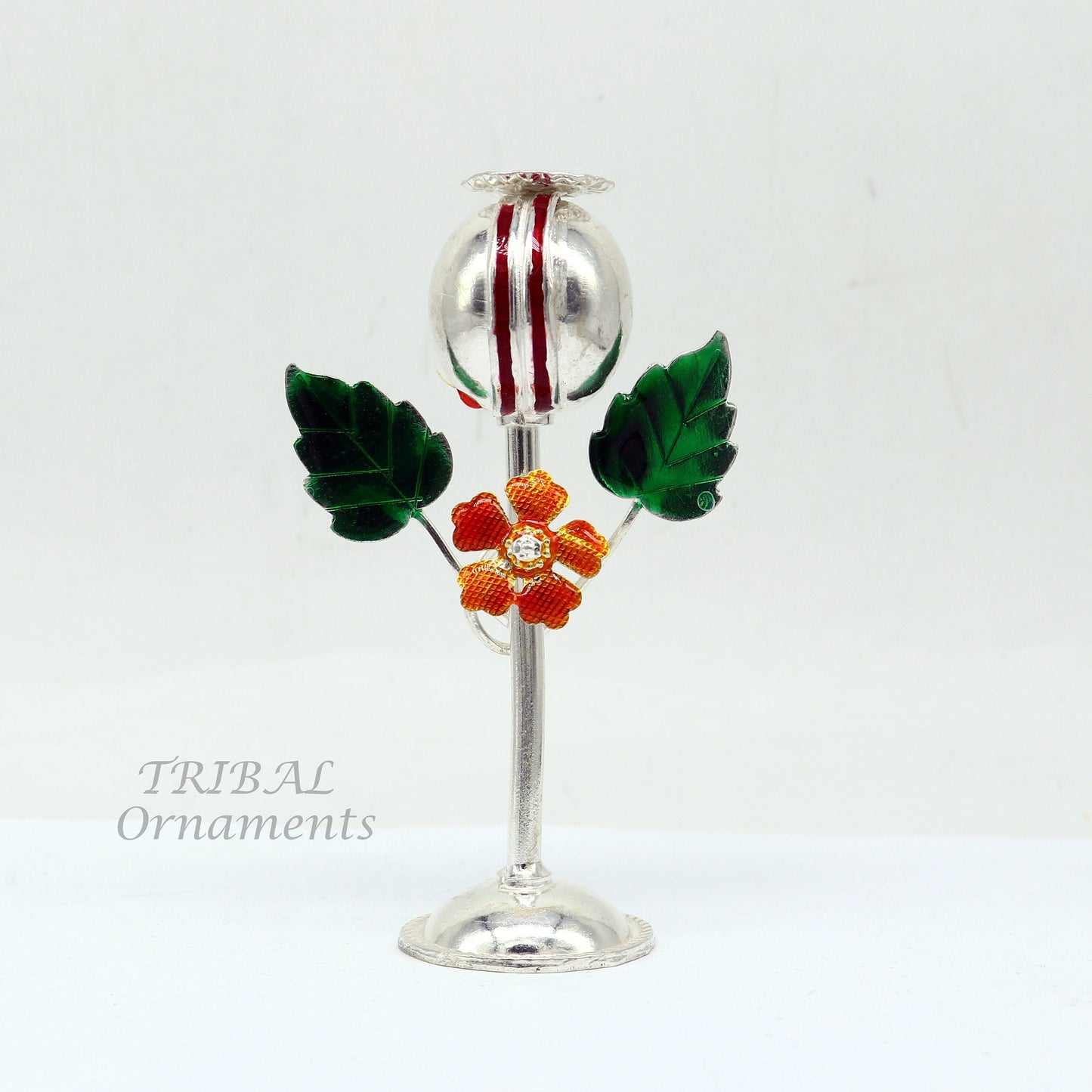 497925 sterling silver handmade Afeem plant or opium plant for best gift to lord Krishna to protect opium field and prosperity art597 - TRIBAL ORNAMENTS
